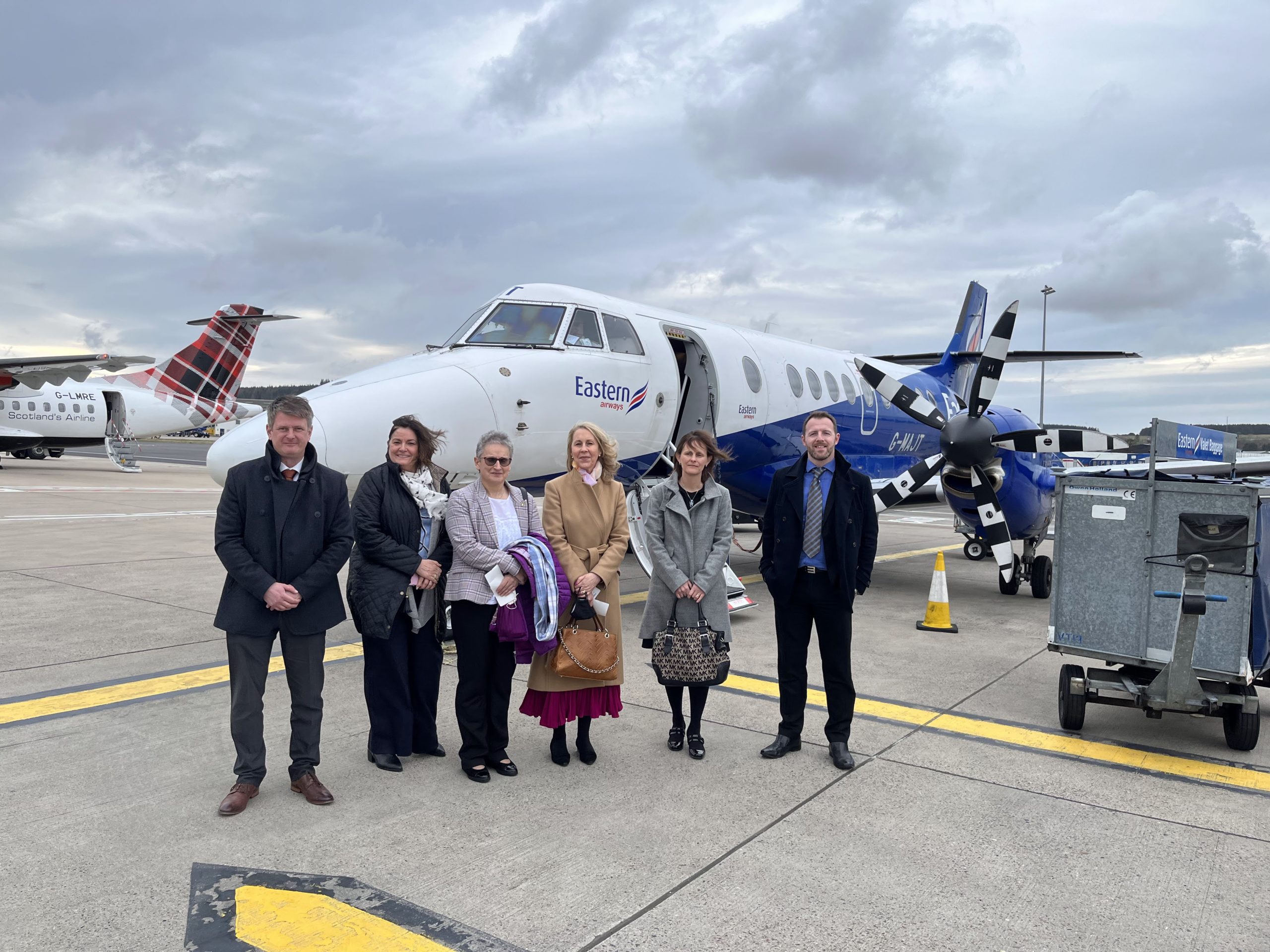 From left to right. Dougie Cook, North Airports General Manager, Lorna Jack, Chair of Highlands and Islands Airports ltd, Trudy Morris, CEO Caithness Chamber of Commerce, Ellie Lamont, Vice Chair of Venture North, Louise Sinclair, Vice Chair of Caithness Chamber of Commerce and Gordon Duncan, Highland Council