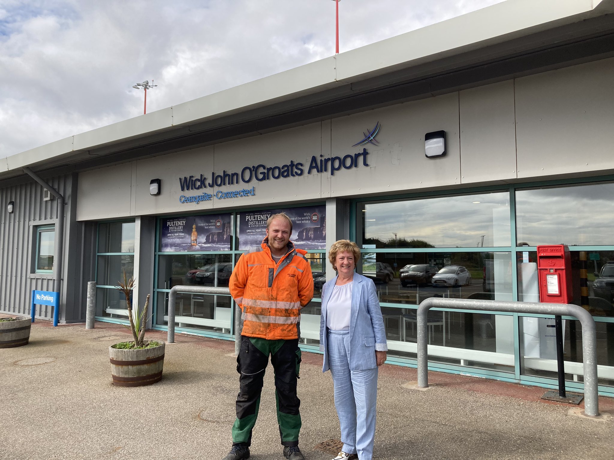 Dr Liz Cameron CBE, Chief Executive of Scottish Chambers of Commerce with Drew Murray of Far North Aviation at Wick Airport.