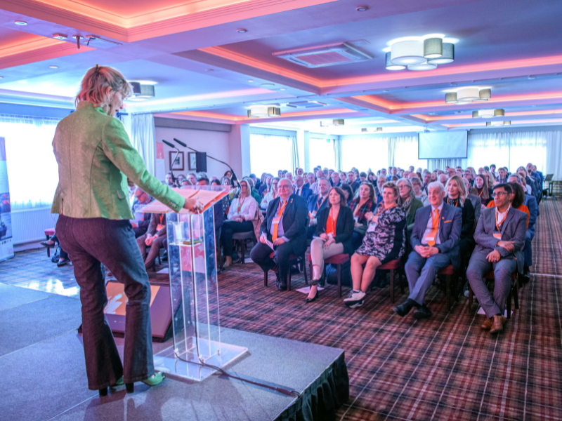 Writer and broadcaster, Nicky Marr presenting to conference attendees 